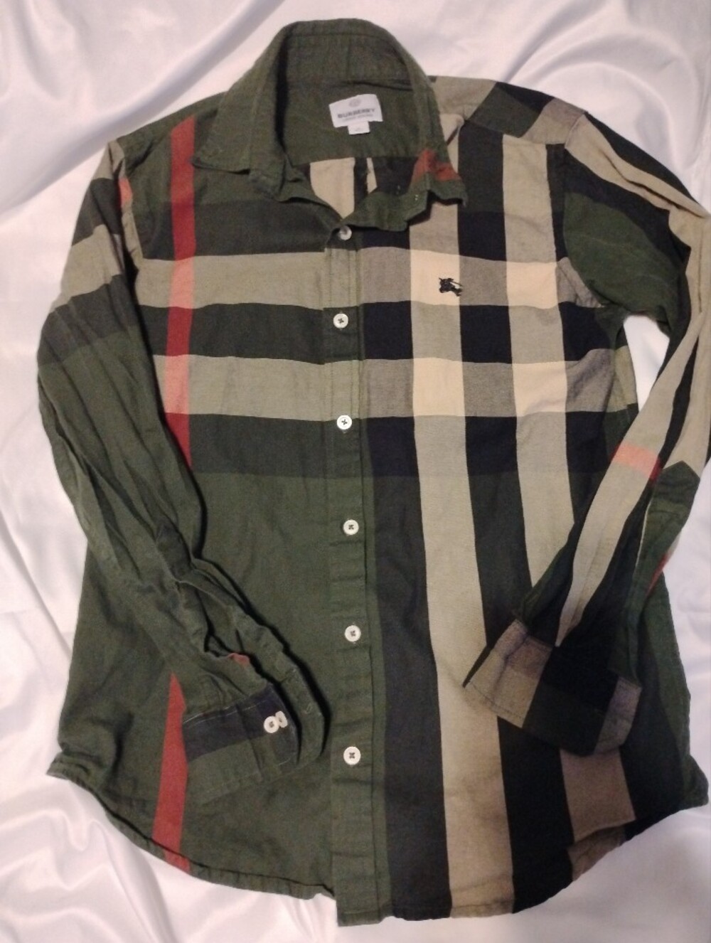 Burberry Green Black Cream Plaid Button-Up Shirt
